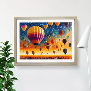 XH1022-6633X Hot Air Balloons Vol.3 Abstract - Single Picture Frame Painting Oak / 46cm H x 64cm W x 2cm D