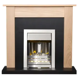 Adam Southwold Fireplace in Oak & Black with Helios Electric Fire in Brushed Steel, 43 Inch