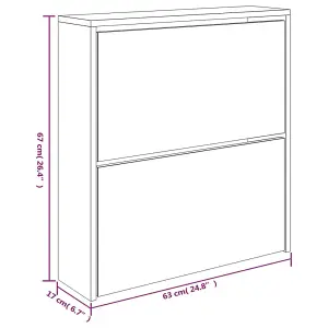 Shoe Cabinet with Mirror 2-Layer High Gloss White 63x17x67 cm