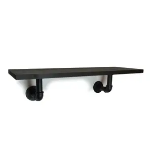 Solid Pine Rustical Shelf Black Ash Black Industrial Pipe Bracket 20x120cm