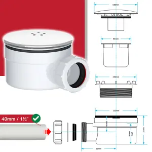 SPARES2GO Shower Trap for 90mm Tray Plug Hole 1.5" Luxury Drain Water Waste Dome Base Kit (Matt White)