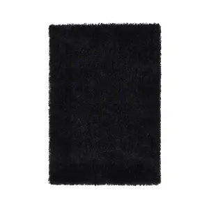 Black Handmade Rug, 50mm Thickness Plain Shaggy Rug, Modern Luxurious Black Rug for Bedroom, & DiningRoom-133cm (Circle)