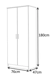 REFLECT 2 Door Plain Wardrobe in Gloss Grey Door Fronts and Matt White Carcass