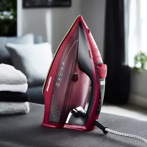 Geepas Steam Iron 350ML Ceramic Soleplate Digital Display Self Clean 2400W, Pink