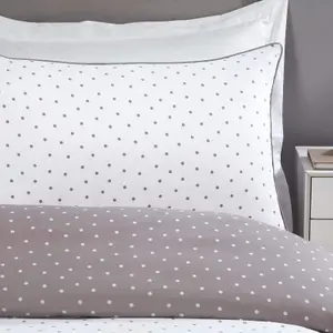 Sleepdown Mini Polka Dots Mink White Reversible Duvet Set Quilt Cover Bedding Super king