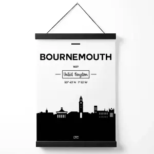 Bournemouth Black and White City Skyline Medium Poster with Black Hanger