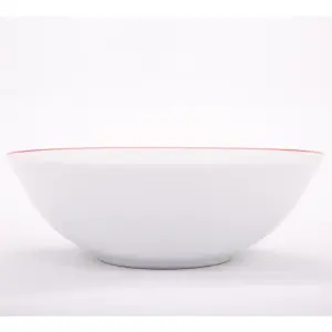 Set of 4 White Ceramic Dinner Bowls with Elegant Red Rim - Durable & Stylish