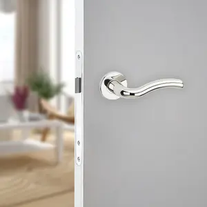 URBNLIVING 118mm Length 12Pcs Algrave Metal & Polished Nickel Lever Latch Door Handle Set