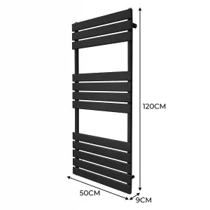 Flat Panel Towel Radiator - 1200mm x 500mm - Black