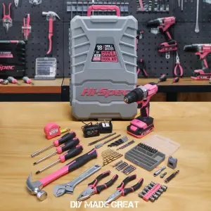 18V Drill Pink Electric Cordless Power Drill Screwdriver 81 Pc Tools Kit Set DIY