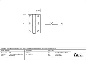 From The Anvil Polished Bronze 3 Inch Ball Bearing Butt Hinge (pair) ss