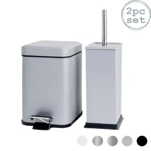 Harbour Housewares - Square Toilet Brush & Bin Set - Matt Grey