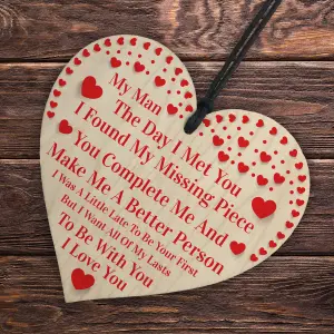 Red Ocean MY MAN Anniversary Gift For Men Wooden Heart Plaque Birthday Gift For My Man, Husband, Boyfriend, Valentines Day Gifts