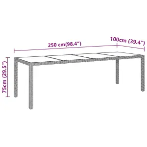 Berkfield Garden Table 250x100x75 cm Tempered Glass and Poly Rattan Grey