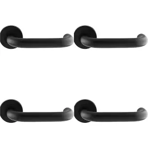 4 PACK - Pair 19mm Round Bar Safety Handle On Round Rose Concealed Fix Matt Black