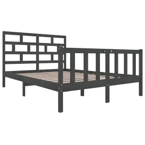 Berkfield Bed Frame Grey Solid Wood Pine 160x200 cm 5FT King Size