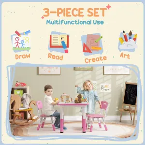 AIYAPLAY 3 Pcs Height Adjustable Kids Table and Chair Set for Playroom - Pink