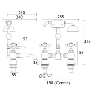 Heritage Highbrook Gloss Chrome effect Deck-mounted Manual Double Bath Mixer Tap