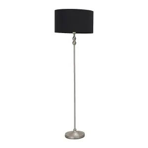 ValueLights Maggie Brushed Chrome Silver Candlestick Floor Lamp with Black Fabric Lamp Shade