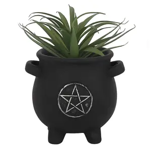 Something Different Terracotta Pentagram Plant Pot Black/Silver (11cm x 12cm x 13cm)