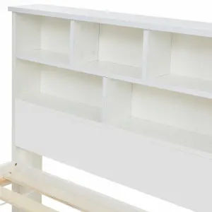 Bed with Shelves, White Wooden Storage Bed, Underbed Drawer - 4ft6 Double (135 x 190 cm)