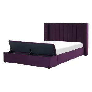 Velvet EU Double Size Bed with Storage Bench Purple NOYERS