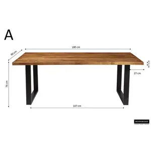 Rectangular Dining Table Mango Natural  / 76 H x 180 L x 90 W cm