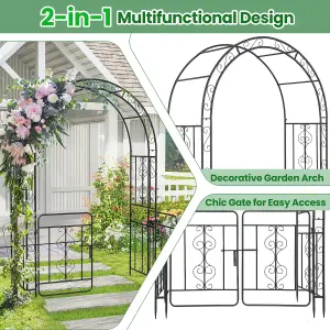 COSTWAY Metal Garden Arbor Archway with Gate 213 cm Patio Trellis Pergola