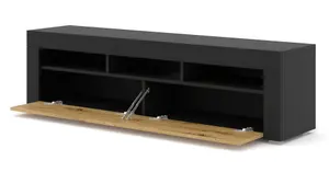 MORENO 160 TV Cabinet - Black Matte/Artisan Oak, Versatile Wall Mountable or Free-Standing Unit - 350mm x 410/430mm x 1600mm