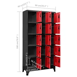 Berkfield Locker Cabinet Anthracite and Red 90x40x180 cm Steel