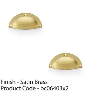 2 PACK - Half Moon Cup Handle - Satin Brass - 86mm Centres Solid Brass Shaker Drawer Pull