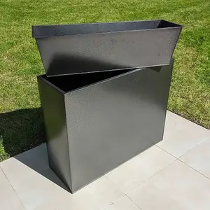 80cm Long Zinc Silver & Black Textured 60cm Tall Trough Planter