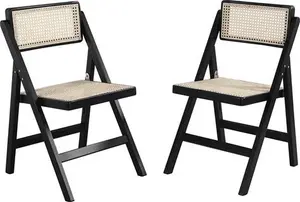 Frances Set Of 2 Folding Chairs Black/Natural Rattan Cane, Solid Beech Wood - Dining Room Chairs - Dining Table Chairs - Daals - Dining Chairs