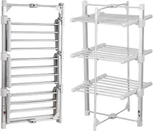 GlamHaus Heated Clothes Airer Dryer Rack Aluminium with Cover Electric 220W - Indoor - Folds Flat for Easy Storage