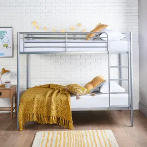 Single Bunk Beds Extra Strong & Durable Silver Metal Double Bunk Bed With 2 Mattresses