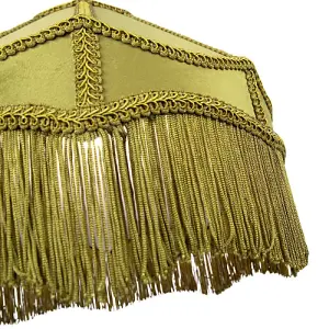 Traditional Victorian Empire Lamp Shade in Olive Green Velvet with Long Tassels