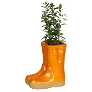 Small Orange Double Wellington Boots Indoor Outdoor Flower Pot Garden Planter