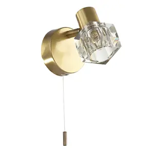 Modern Antique Brass Wall Light with Chunky Square Ice Cube Glass Shade