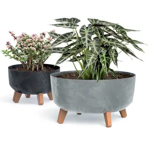 URBNLIVING 20cm Diameter Round Look Planter Flower Pot Indoor Outdoor Garden Decor With Legs Anthracite Colour