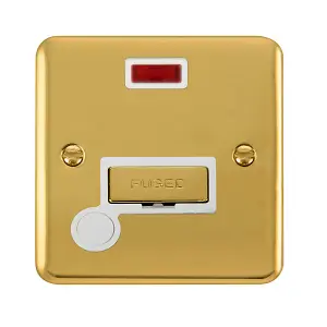 Curved Polished Brass 13A Fused Ingot Connection Unit With Neon With Flex - White Trim - SE Home