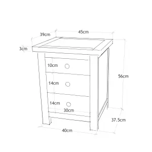 Argenta 3 Drawer Bedside Table Chrome Cup Handle