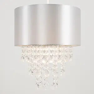 ValueLights Jesmond Grey Ceiling Pendant Shade and B22 GLS LED 10W Warm White 3000K Bulb