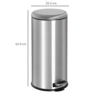 HOMCOM Foot Pedal Bin Stainless Steel Metal Waste Rubbish Lid Kitchen Garbage