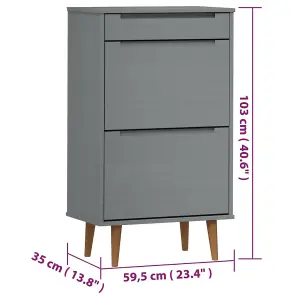 Berkfield Shoe Cabinet MOLDE Grey 59,5x35x103 cm Solid Wood Pine