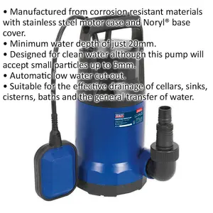 Automatic Submersible Water Pump - 208L/Min - Corrosion Resistant - 230V Supply