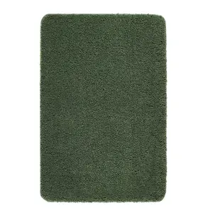 Modern Shaggy Forest Green Washable Plain Anti-Slip Easy To Clean Dining Room Rug-67cm X 150cm