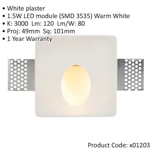 Plaster-In Square Wall Light - 1.5W Warm White LED Module - Trimless Design