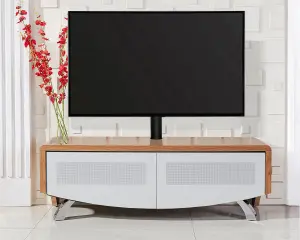 MDA Designs WAVE 1200 Oak with White Glass BeamThru Door 32"-60" Flat Screen Tv Cabinet with Mounting Bracket