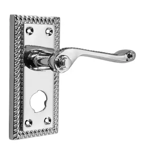 Georgian Door Handles Chrome Suite Privacy WC Bathroom + Tub Latch