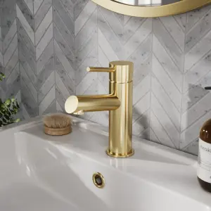 Round Mono Basin Mixer Tap & Push Button Waste - Brushed Brass - Balterley